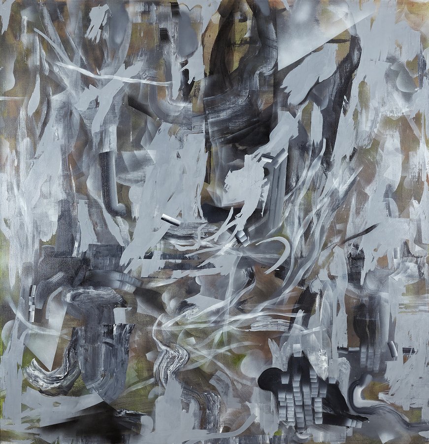 Barbara Drev, September, 2020, olje in barvno pršilo na platnu, 160 x 155 cm (1)