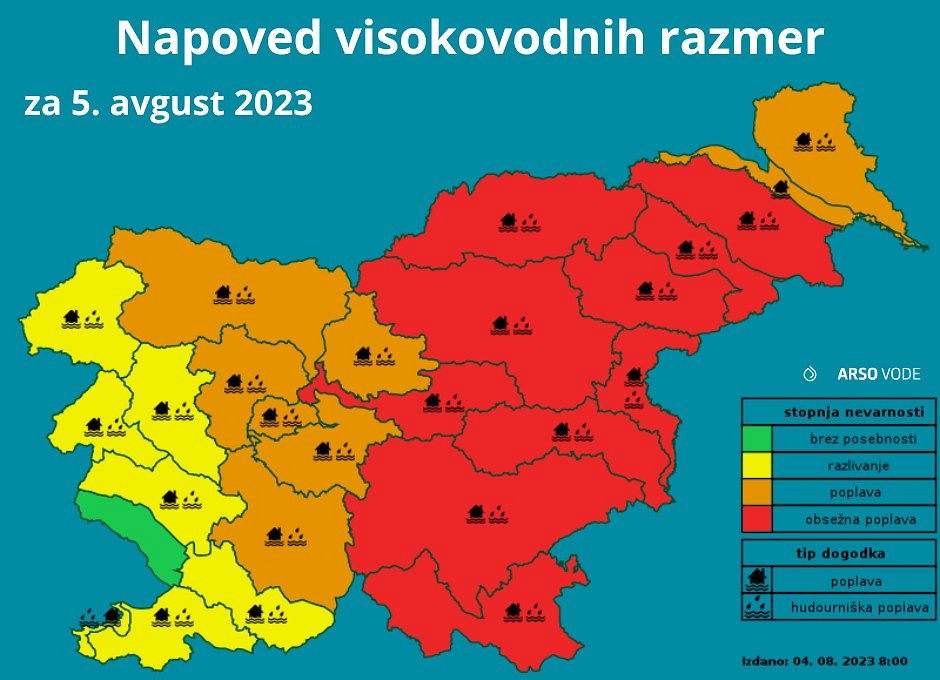 Slovenija - napoved visokovodnih razmer