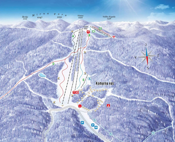 zemljevid smučišča na Gačah Brezplačno smučanje za novomeške otroke na Gačah