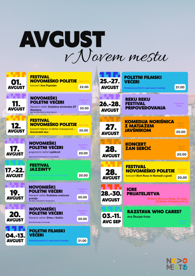 Na fotografiji je plakat s seznamom prireditev v avgustu