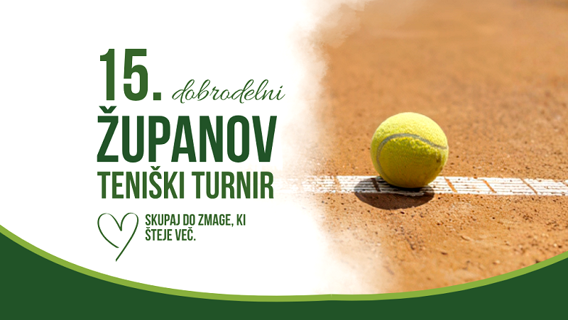 Na fotografiji je banner s promocijo dobrodelnega županovega turnirja  16. Dobrodelni županov teniški turnir