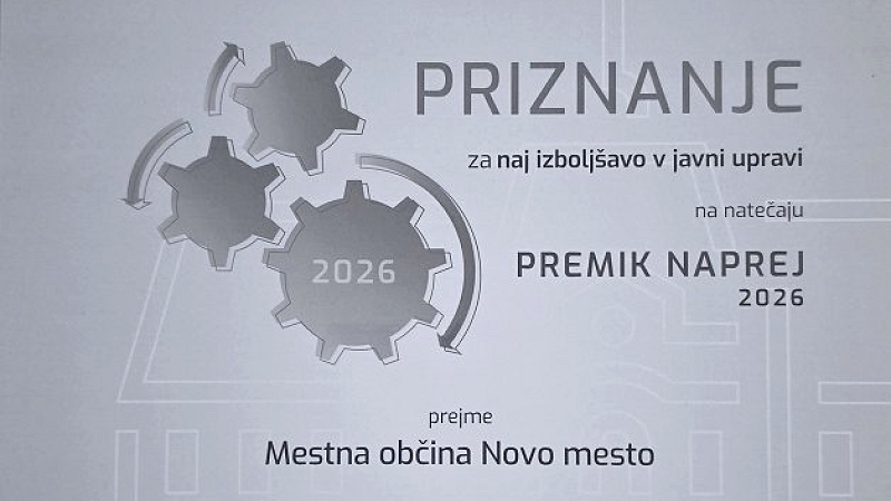 Priznanje Mestna občina Novo mesto prejela priznanje Premik naprej za inovativno uporabo umetne inteligence